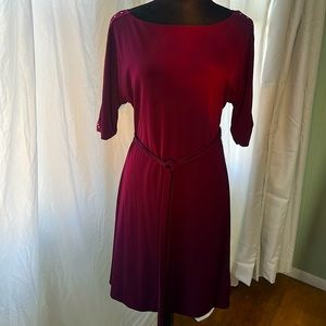 Jessica Simpson long-sleeve burgundy dress w/fringed sash, studded sleeves